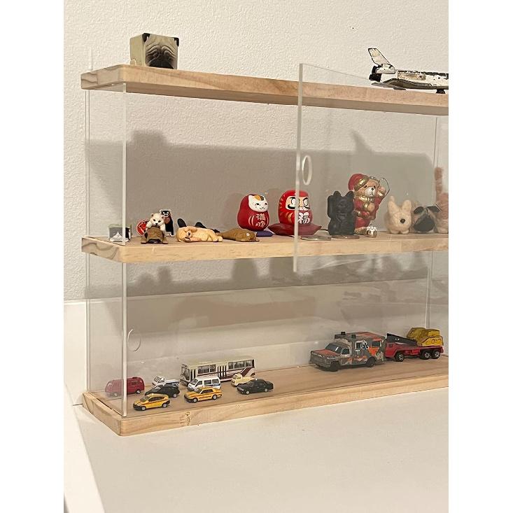 Clear Acrylic Display Shelf Case for Mini Funko Pop, Wooden Display Stand Riser 2 Layer Storage Rack for Decoration Action Figures Collectibles Toys,