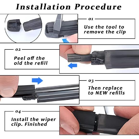 4 Pack Windshield Wiper Blades Refills, DIY Adjustable Windscreen Wiper Rubber Strips, Frameless Window Boneless Ert Silicone Strips, Universal For