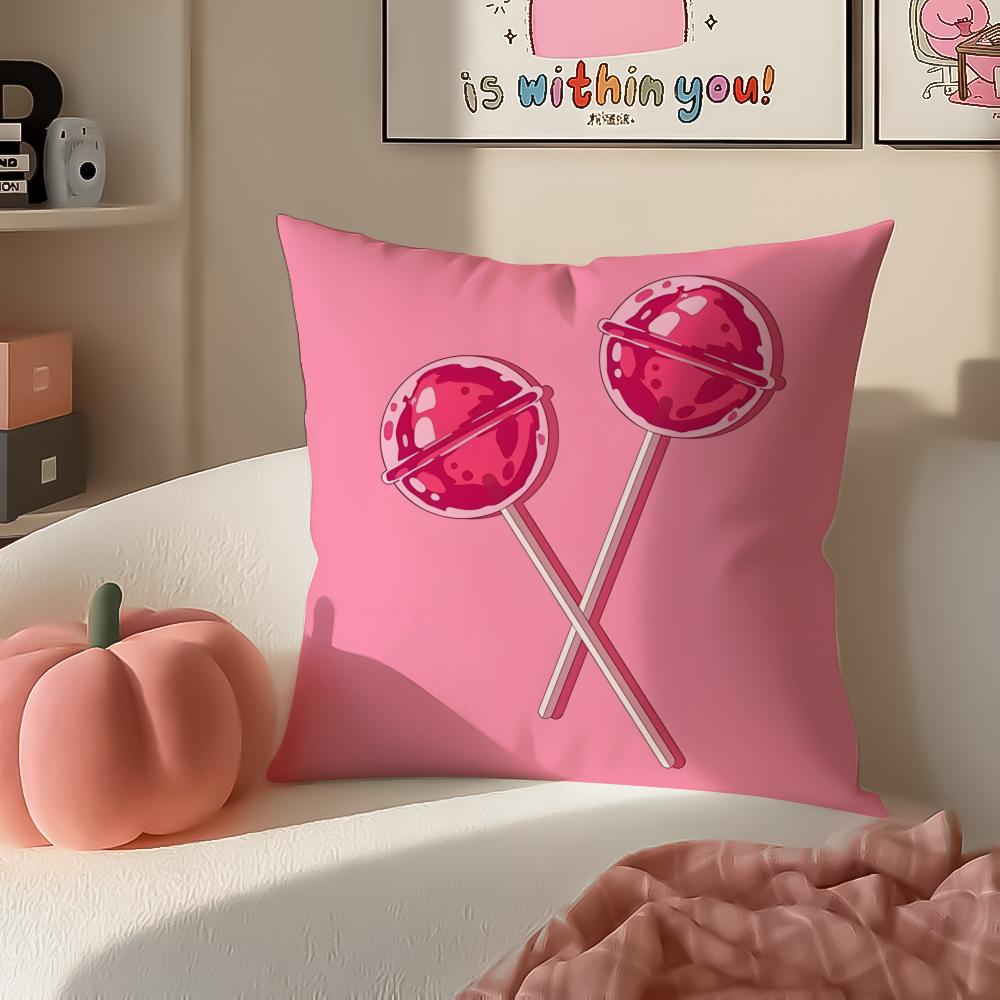 Cute Sweet Pink Candy Art Vibe Cushion Cover Pillowcase Short Plush Invisible zipper Room Sofa Cushion Cover