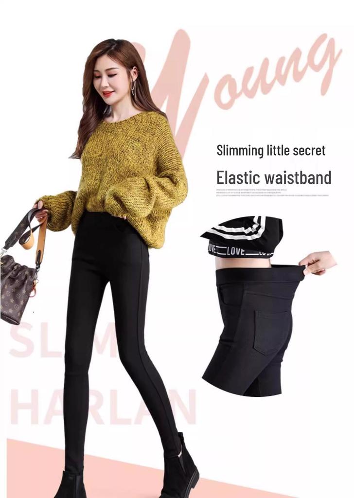 2025 New Style Women's Black Velvet Leggings: Autumn/Winter, Stretchy Skinny Pencil Pants, Thickened for Outerwear