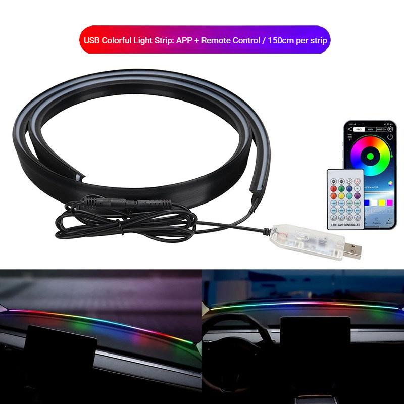 Acrylic car dashboard through type cold light ambient light, wiring free interior decoration, voice controlled USB light Multicolour