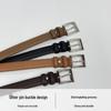 Retro Korean Style Women's Black Leather Belt with Silver Pin Buckle
