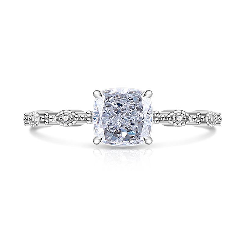 925 Sterling Silver Fashion Light Luxury Ice Flower Cut Crystal Zircon Sugar Cube Ring Birthday Party Anniversary Gift белый