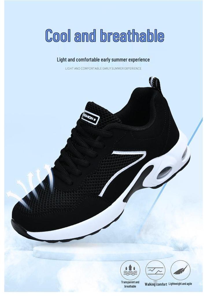 Women's Thick Sole Air Cushion Flyknit Sneakers - Breathable Mesh Low-Top Sports Casual Shoes