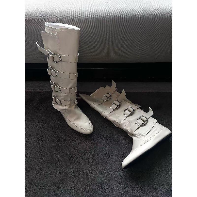 Cowhide version~ Inner heightening belt buckle boots women's new fashion catwalk knight boots versatile Spice Girl fashion boots