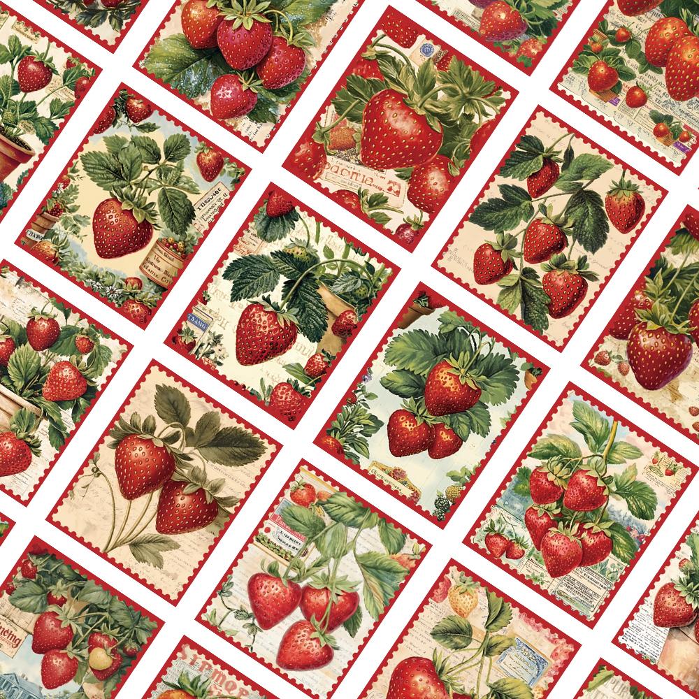 64 pcs,Vintage Strawberry Stamp Stickers,DIY Scrapbook,Mobile Phone,Skateboard,Luggage,Notebook,etc.,Holiday Gift or Reward Gift