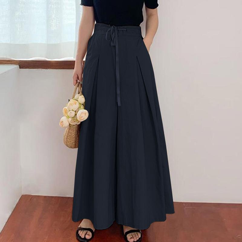 

ZANZEA женские винтажные широкие брюки со складками и эластичной резинкой на талии, повседневные свободные брюки S синий