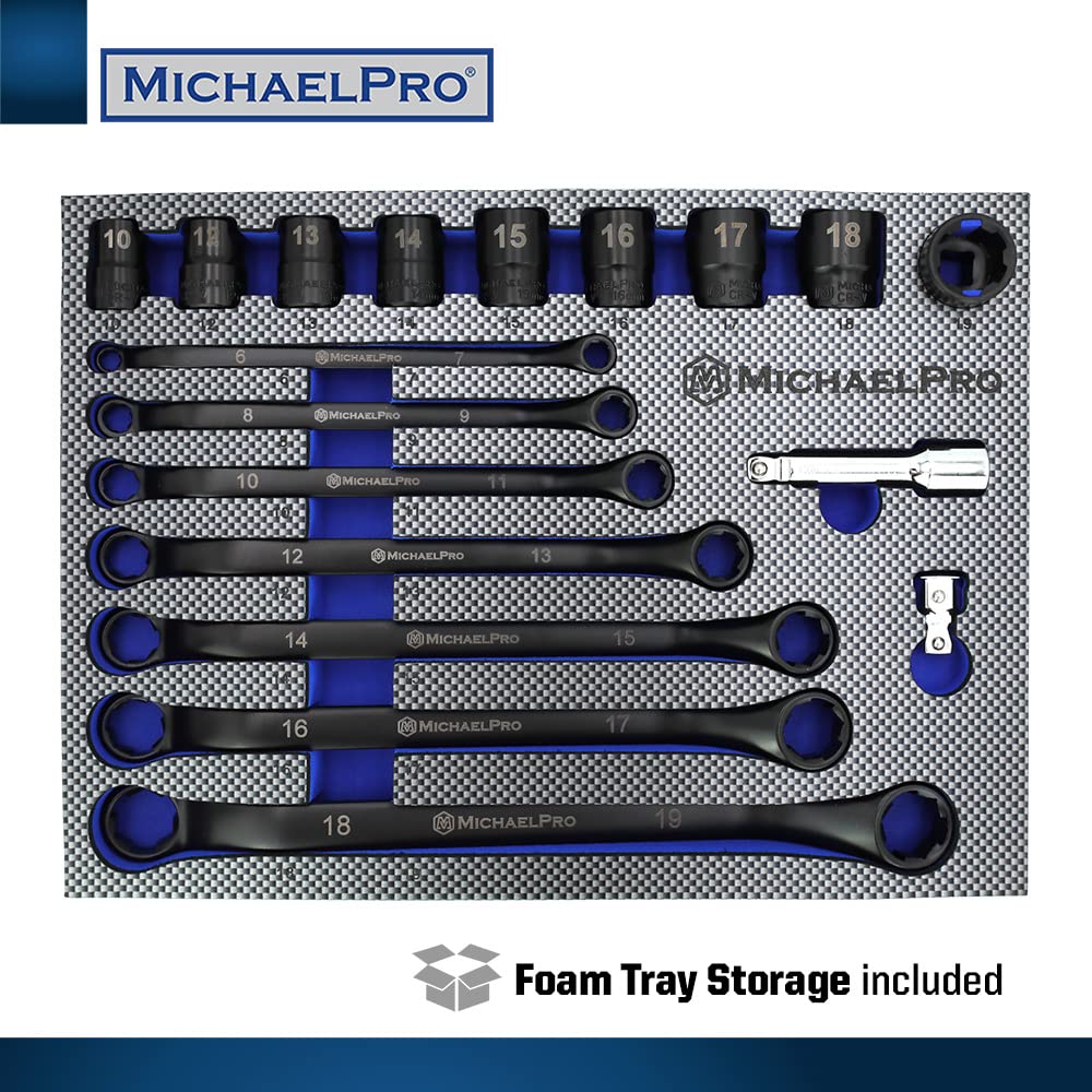MichaelPro MP001218 Black Oxide Bolt Extractor Offset Wrench and Socket Set 6 Point Round Box End Nut Bolt Remover Stripped Thin Bolt Remover with