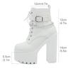 Women's Chain Decor Block Heeled Boots Fashion Lace Up Side Zipper Platform Boots Stylish Ankle Boots High Heels