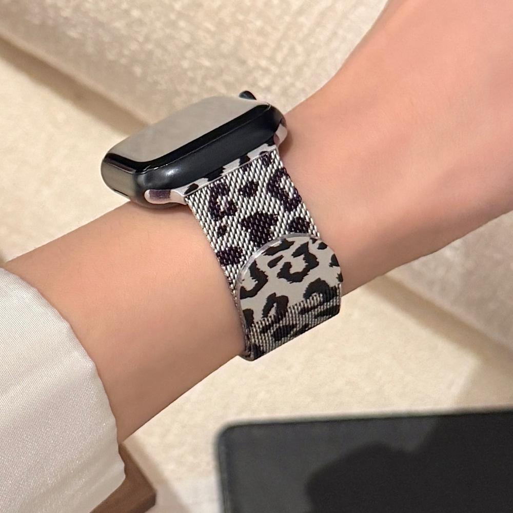 Milanese Loop strap For Apple watch band 46mm 45mm 44mm 40mm 41mm Leopard Print Magnetic bracelet for iWatch Series 11/10/9 8 7 6 SE3/Ultra 2 3 4 49mm