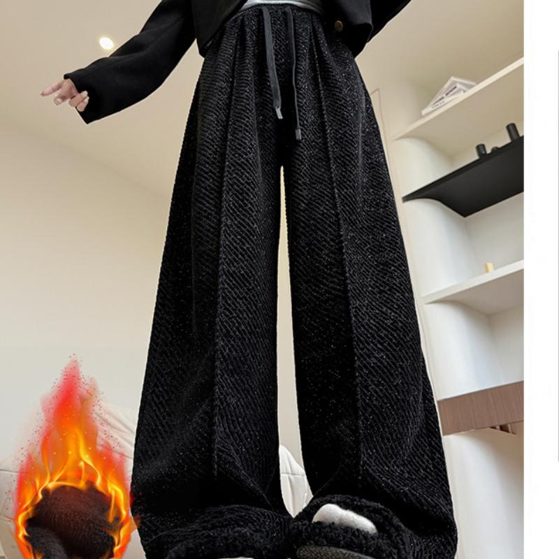 

Широкие брюки из шенилла со средней линией для женского осенне-зимнего нового стиля, ленивого стиля, с высокой посадкой, драпирующиеся прямые брюки, твиловые брюки с плюшевой подкладкой XL