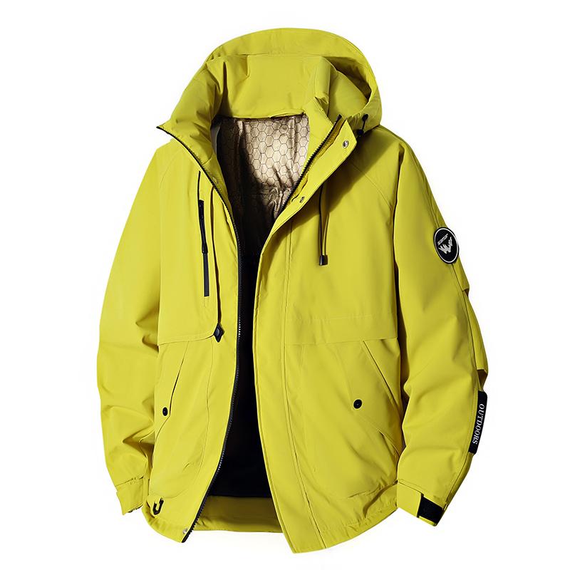 Men's Casual Cotton Jacket Loose Couple Hooded Winter Thick Warm Outdoor Solid Color Hiking Suit
