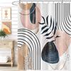 Striped Fabric Bathroom Shower Curtain-Modern Simple Polyester Waterproof Blue Grey Abstract Line Pattern With Hook