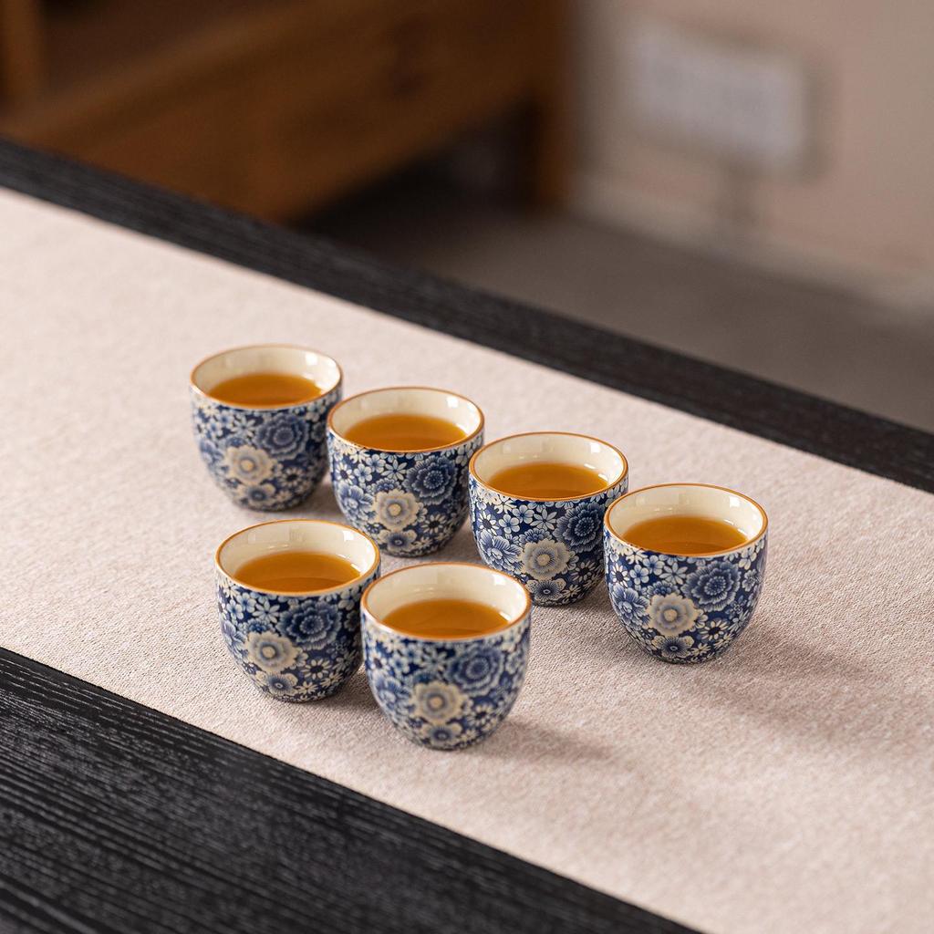 Jun Ware Blue & White Thousand Flowers Lidded Teacup - High-Grade Gongfu Ceramic Tea Set for Home