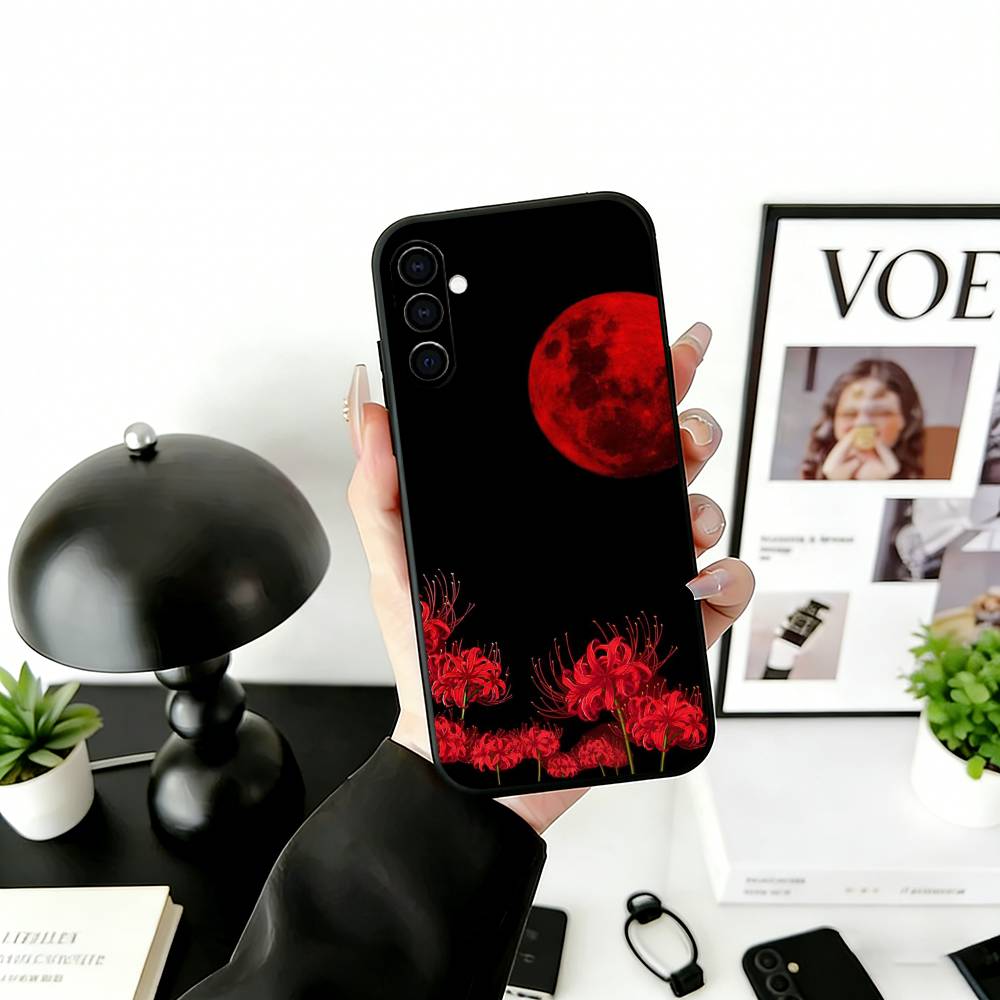 R-Red Spider Lily Flower of Hell Phone Case For Samsung Galaxy A73,A72,A71,A70,A53,A52,A51,Soft Silicone Black Cover
