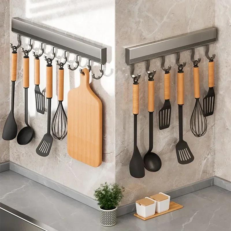 Kitchen Utensils Storage Row Hook Holder Wall Mounted Drill-free Hooks Rack for Bathroom Robe Towel Coat Hanging Home Use