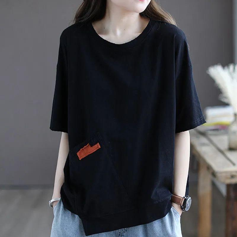 Sommer-Mama-T-Shirt mit kurzen Ärmeln für Damen, koreanischer Stil, lockere Passform, Retro-T-Shirt mit kurzen Ärmeln - Übergröße Sommer Pullover Top
