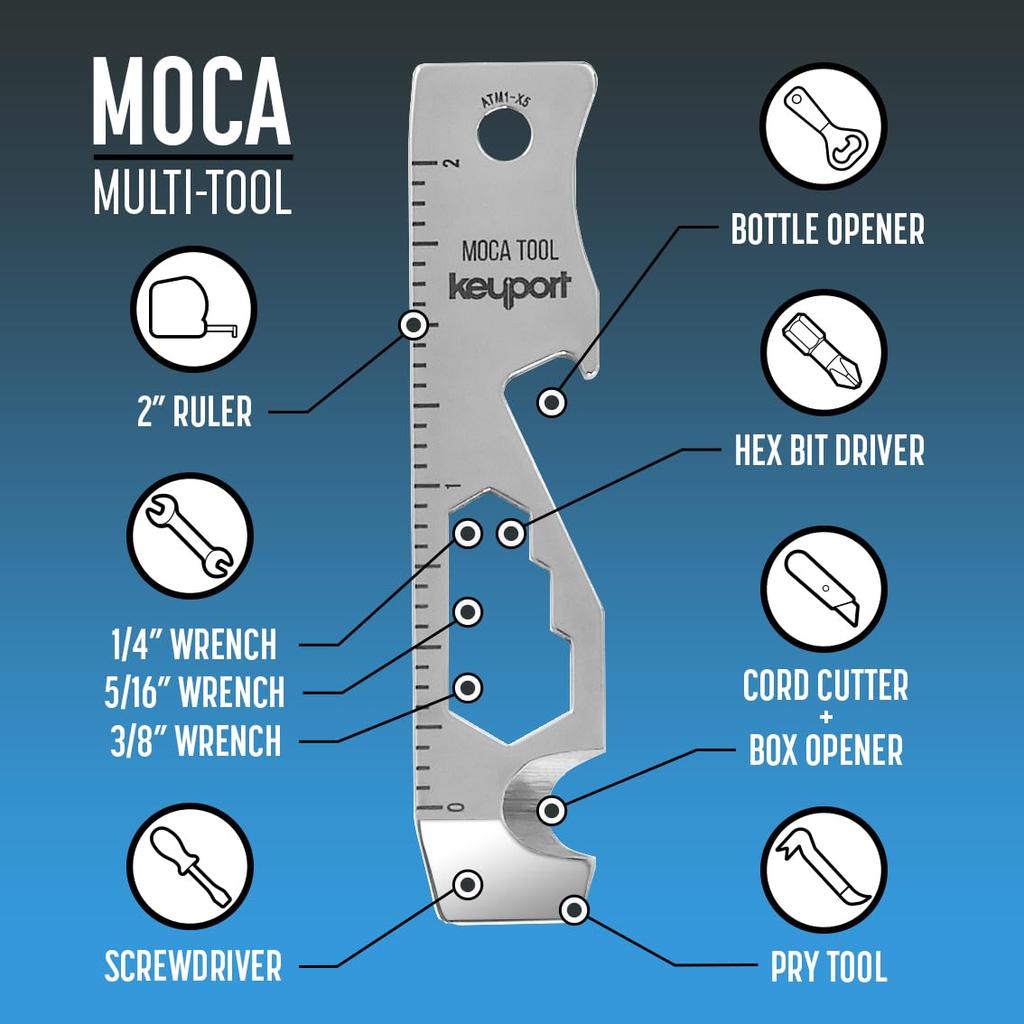 Keyport MOCA Key Tool Keychain Cord Box Scoring Hex Bit 3 TSA Keyport Pivot Keychain Size 10-in-1 Multi-Tool (Bottle Opener, Screwdriver, Cutter,