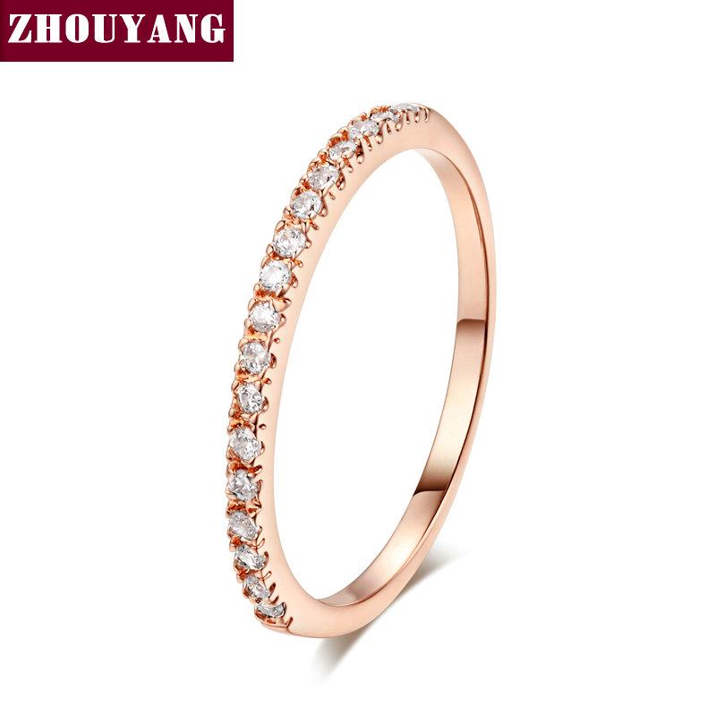 ZHOUYANG Wedding Ring For Women Man Concise Classical Multicolor Mini Cubic Zirconia Rose Gold Color Gift Fashion Jewelry R251