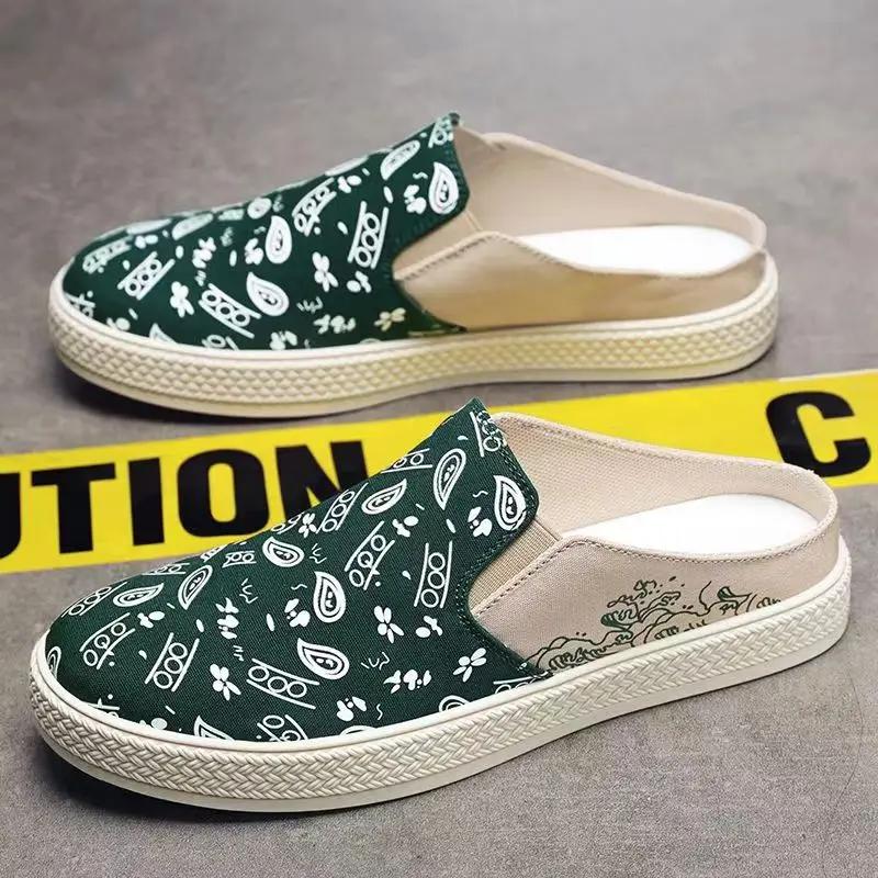 Mule Homme Été Nouvelles Chaussures Décontractées Demi-Mules Toile Respirante Semelle Souple Chaussure de Marche Légère Chaussures Vulcanisées