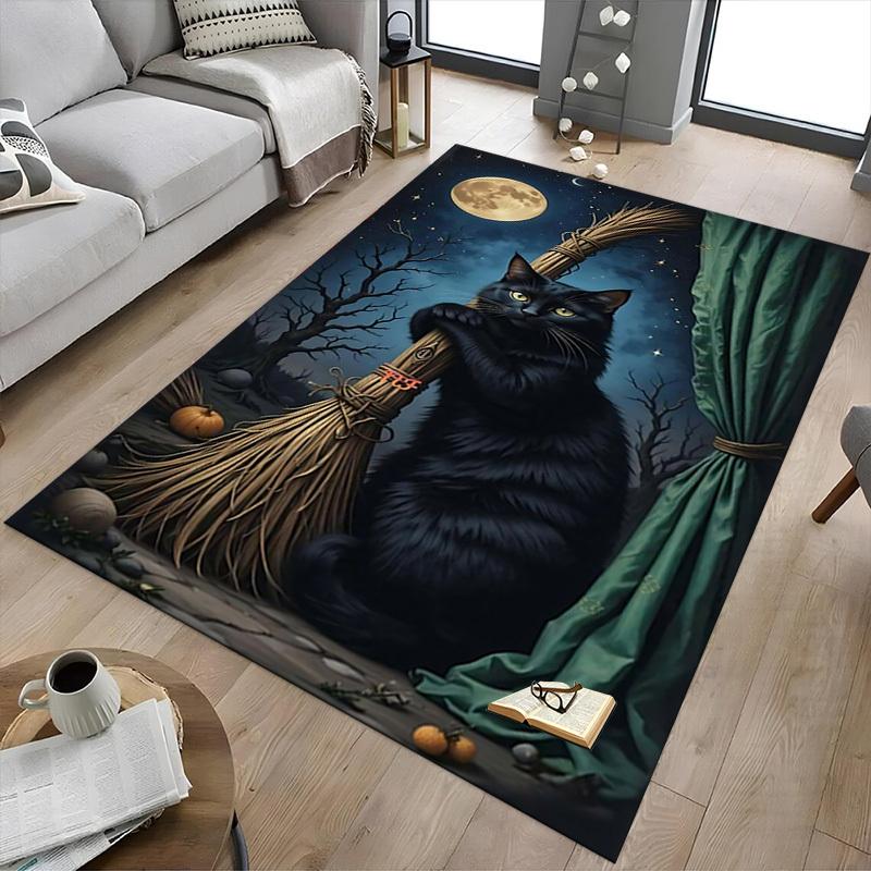 1pc Halloween Cat Carpet Anti Slip Polyester Floor Mat for office.Bedroom
