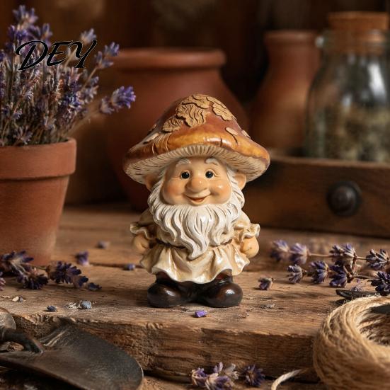 Durable Resin Garden Accent Mushroom Cap Gnome Statue, Figurine, Retro Creative Fairy Tale Figurine Cute Sculpture for Patio Yard Indoor Table