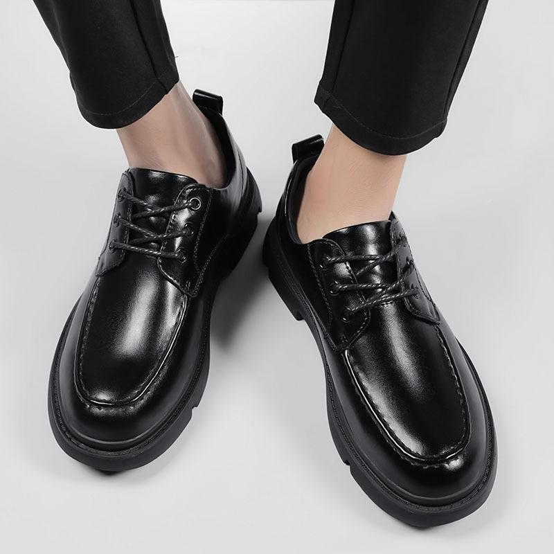 Foreign Trade Men's Shoes Soft Cowhide Rubber Thick-soled Fashion Casual Leather Shoes Over Feet Low-top Round Head Breathable Lazy Shoes