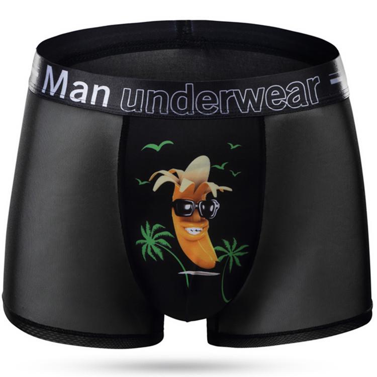 

Мужские сексуальные дышащие трусы-боксеры из ледяного шелка с принтом, шорты-боксеры с 3D-бананами XXXL