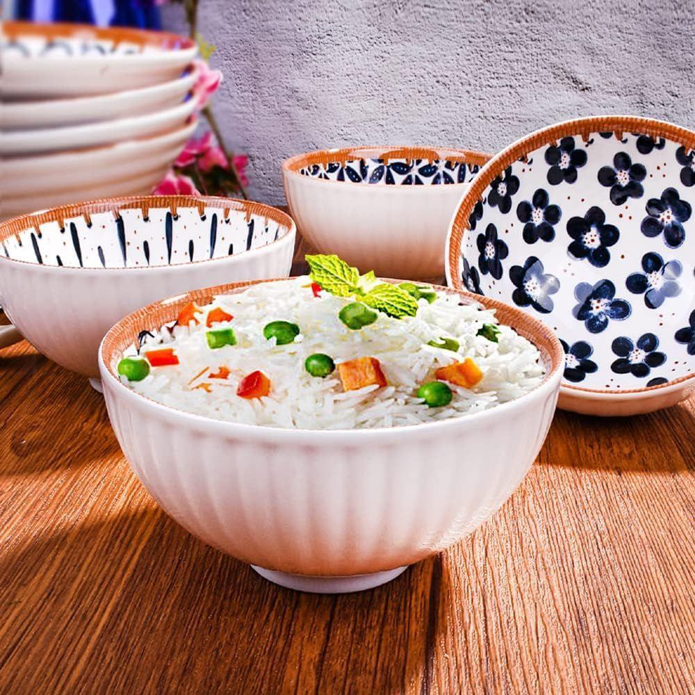 Japanese Ceramic Ramen Bowl Set - Small Porcelain Bowls for Rice, Soup, Snack, Side Dishes, Ice Cream - Microwave and Dishwasher Safe - 4 Pieces