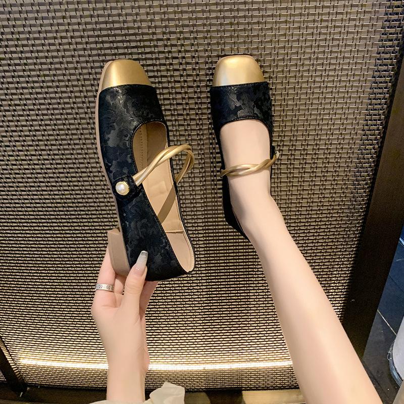 Medium Word with Thick Heel Single Shoes Women's Spring Cheongsam Shoes Square Head Medium Heel Mary Jane Shoes