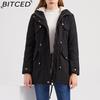 BITCED Autumn/Winter Women's Cotton Coat Solid-Colour Hooded Parka Thick Cotton Coat with Fleece Lining