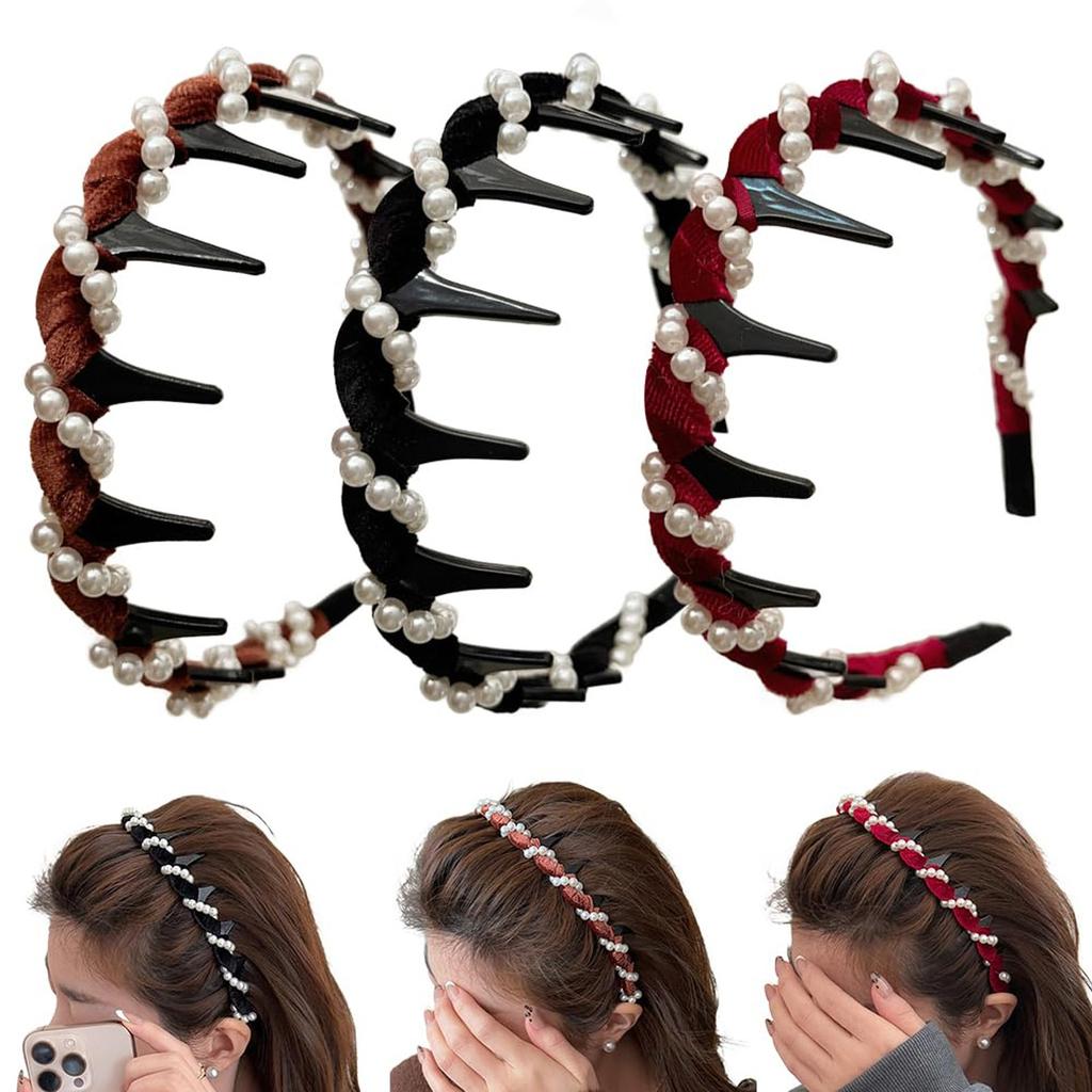 3PCS New Trendy Pearl Headbands Non-slip Wavy Head Hoop Combing Hairbands Headwear Hair Accessories Hair Accessories Gifts