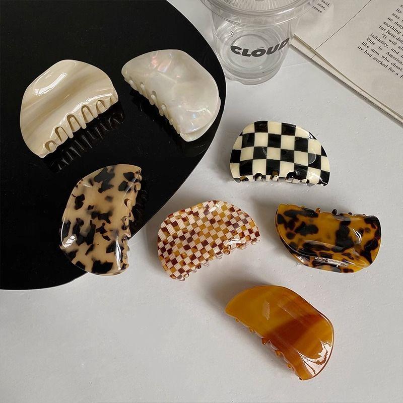 Acetate Hair Claw Medium Size Colorful Grid Plaid Stripe Hair Clip Shark Clips Girls Women Hair Accessories