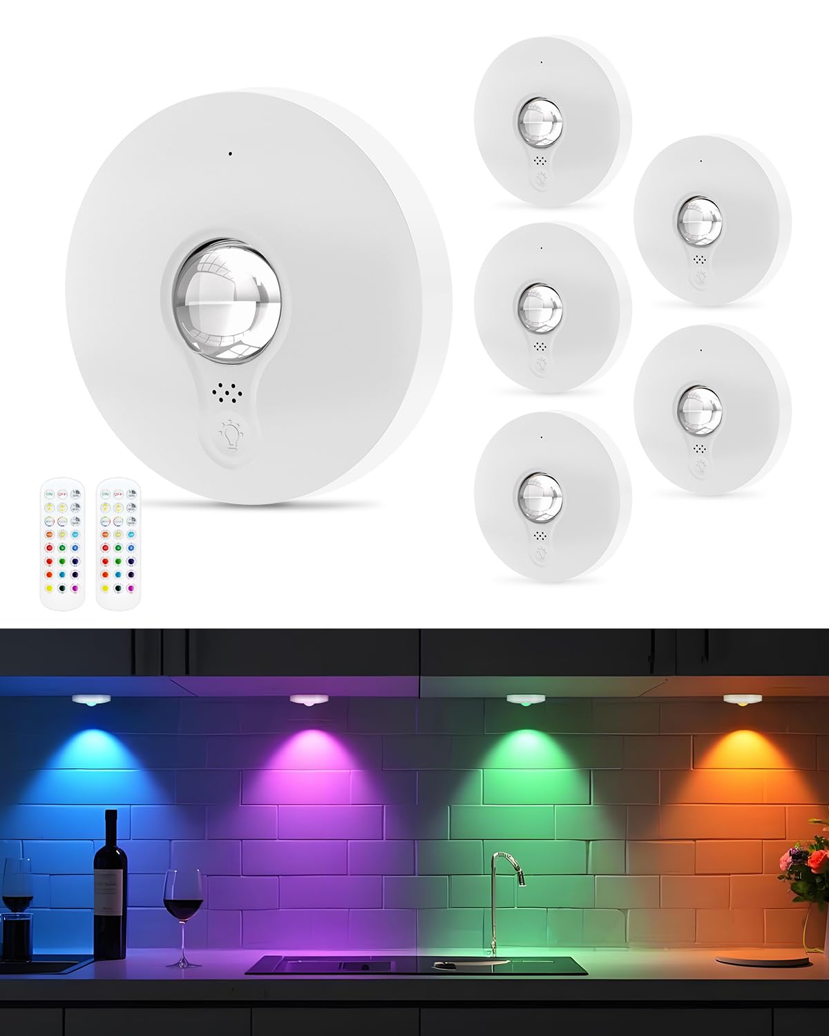

Yiliaw Touch Light Cabinet RGB for Under Cabinets in Kitchens Dimmable Timer Function Wireless LED Perfect for Closets and Bedrooms 6-Pack Lights, білий