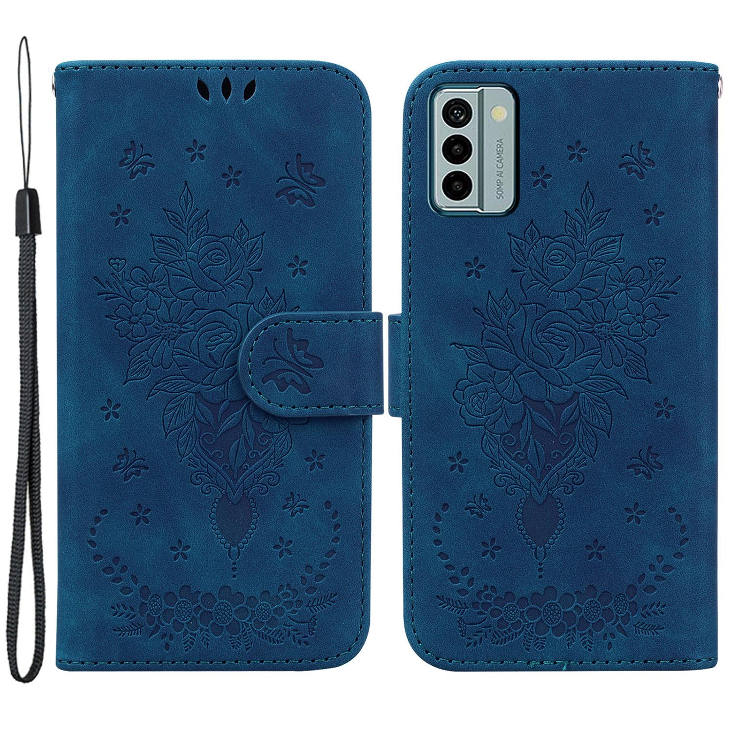 

Чехол для смартфона Nokia G22, чехол-подставка для телефона, кошелек из ПУ кожи с принтом «Роза и бабочка», чехол-накладка для телефона Blue