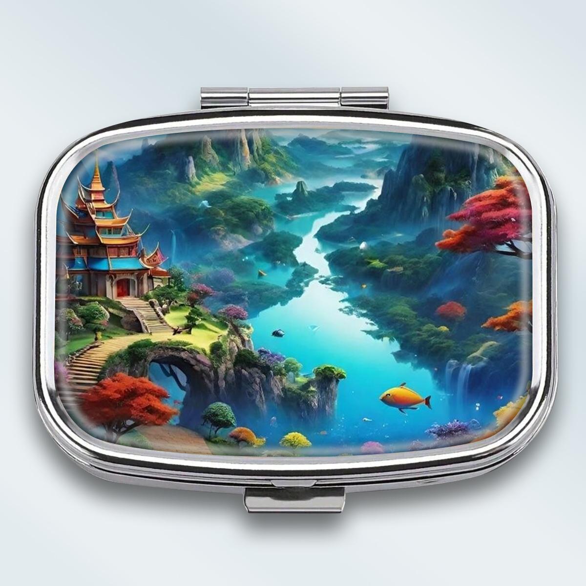 

Portable Pill Box with 2 Compartments, Mini Metal Medicine Organizer Case, Cute Printed Pill Container for Vitamins, Pills, Jewelry, Travel, Daily Use різнокольоровий