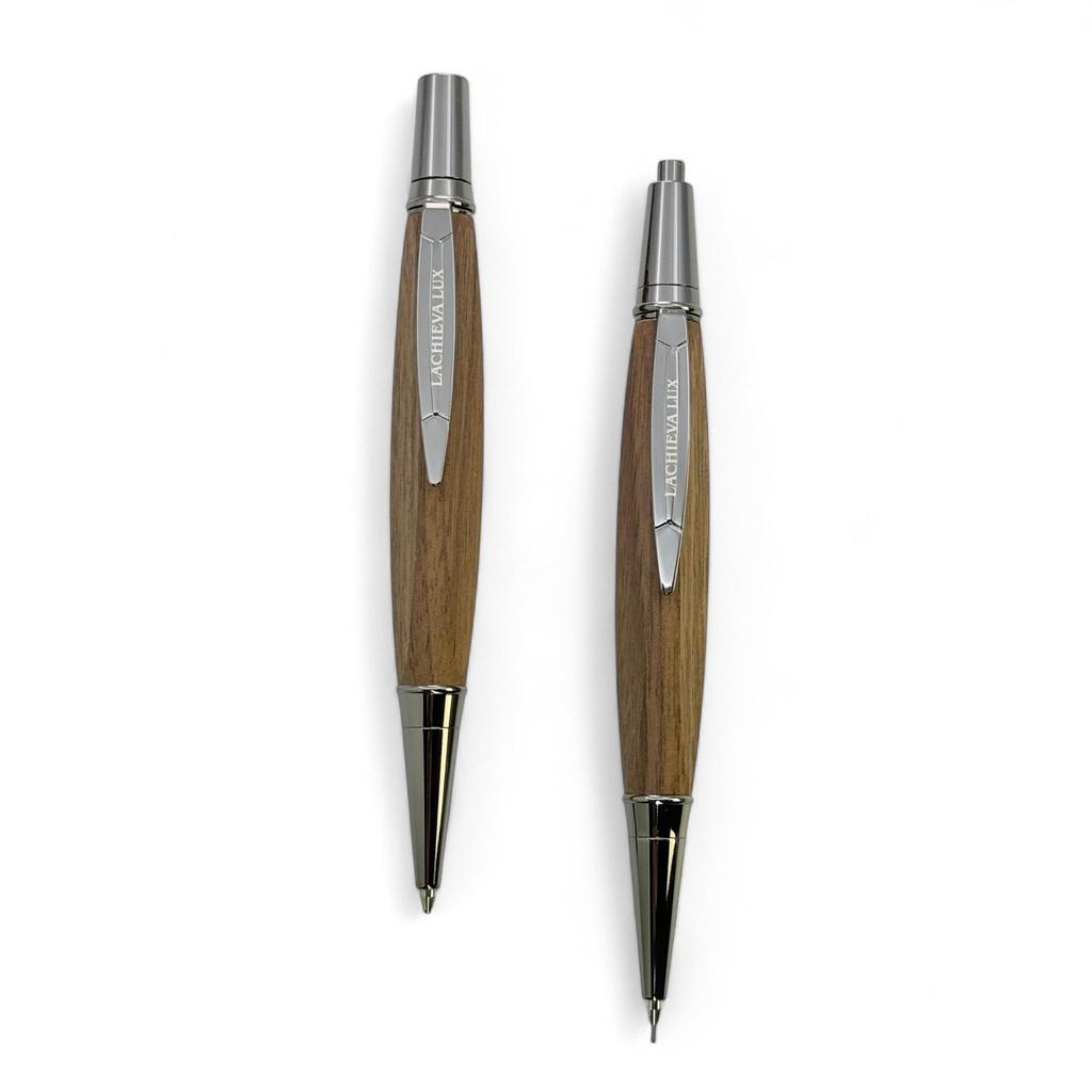 LACHIEVA LUX Luxury Walnut Wood Ballpoint Pen Mechanical Pencil Set Triangular Grip Unisex Gift & – Design,