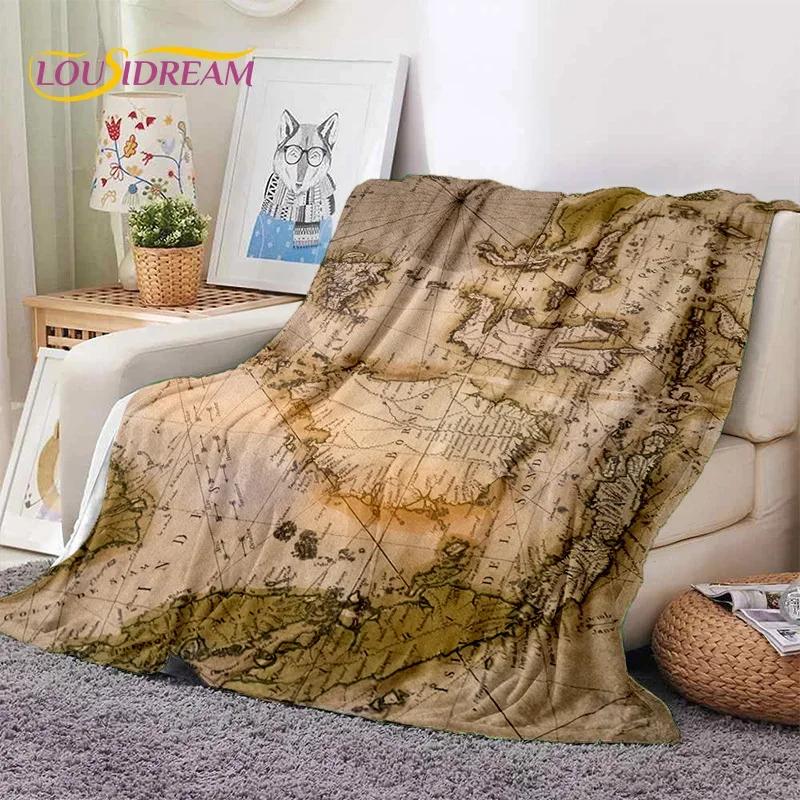 Mappa del Mondo di Carta Nautica Antica 3D Bussola Morbida Coperta in Flanella per Letti Camera da Letto Divano Picnic, Coperta da Lancio per Esterni Tempo Libero