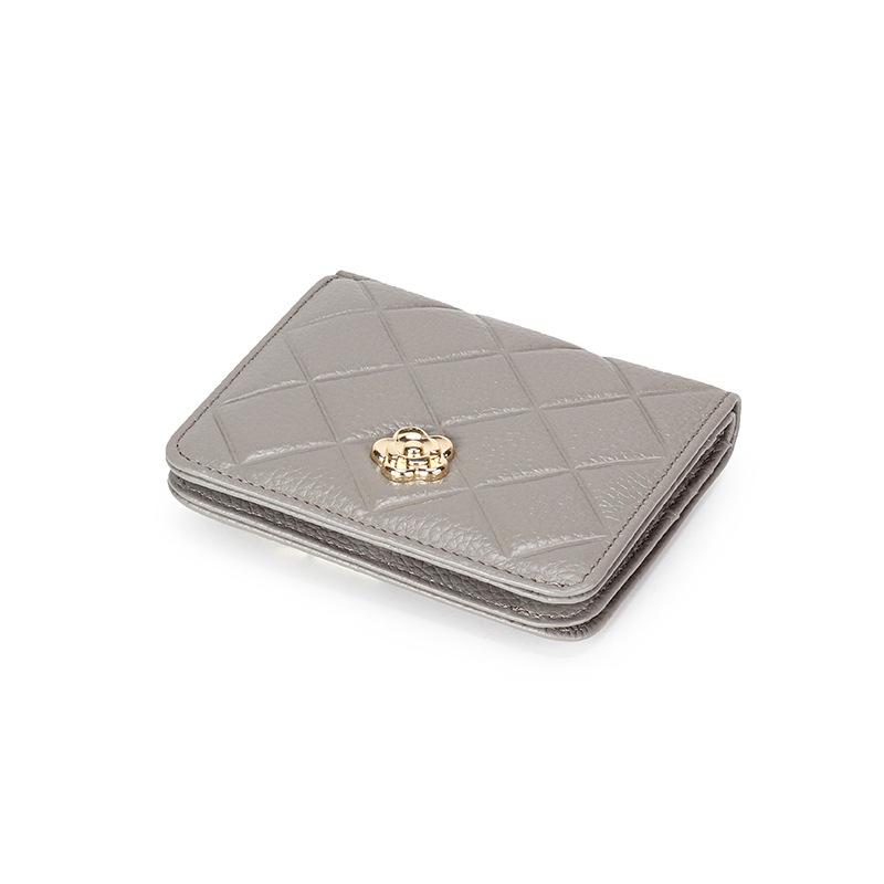 Comércio exterior dentro e fora carteira feminina pequena dobrável em couro genuíno moda versão coreana primeira camada bolsa de moedas feminina co diamante