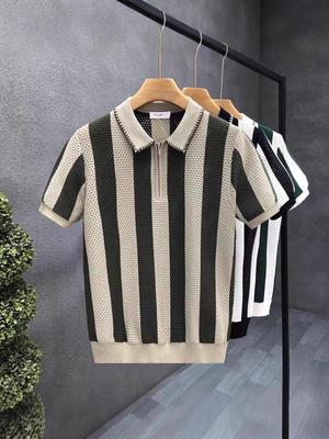 Pánské vintage krajkové pletené polo tričko s půlzávěrem, krátký rukáv, trendy královsky modré