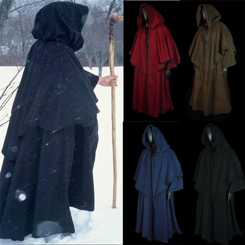 Elegant Black Medieval Cape Hood Robe Perfect For Renaissance Cosplay And Halloween