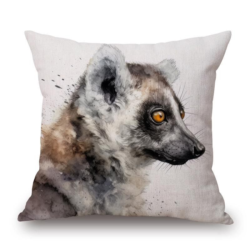 Color Painting Animals Portraits Cushion Covers Bull Raccoon Deer Horse Lemur Koala Print Pillow Case
