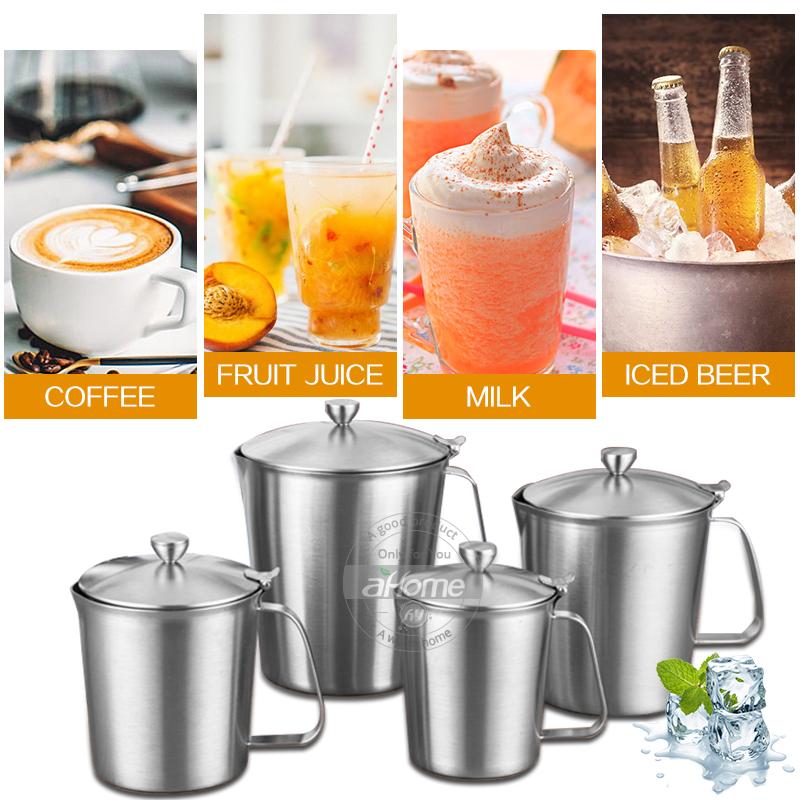 Fypo Milchaufschäumkännchen mit Deckel Edelstahl Kaffeetassen Espresso Kaffeekrug Barista Craft Coffee Latte Milchaufschäumkännchen