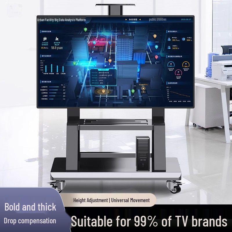 Mobile TV Stand with Wheels - Vertical and Universal Floor Bracket