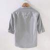 Beach Summer Tops Male Japanese Style Cotton Linen Short Sleeve Shirt Stand Collar Green Shirts for Men Breathable Clothing