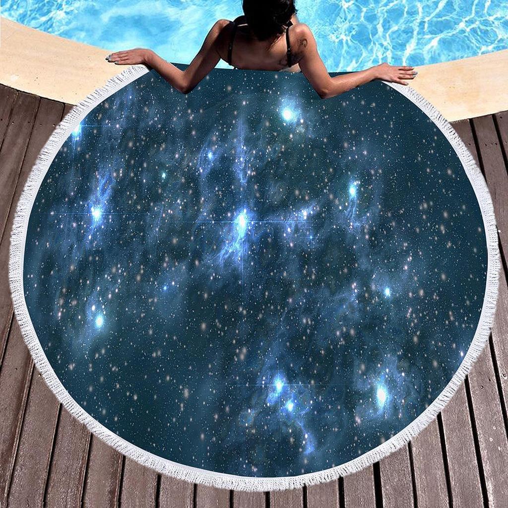Starry Sky Galaxy Print Round Beach Towel with Tassels,Microfiber Beach Blanket,Absorbent Quick Dry Swim Pool Towel Picnic Mat