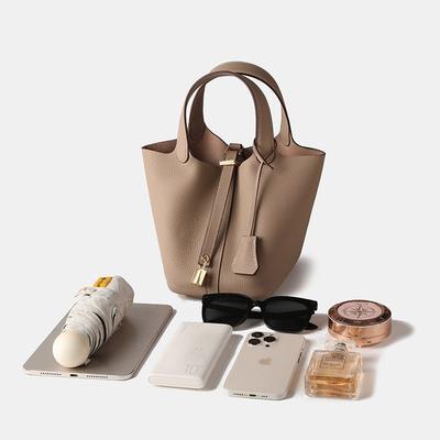 Leather Cowhide Vegetable Basket Bag Versatile Commuter Bucket Bag Fashion Women'S Bag Handbag Mother And Child Bag