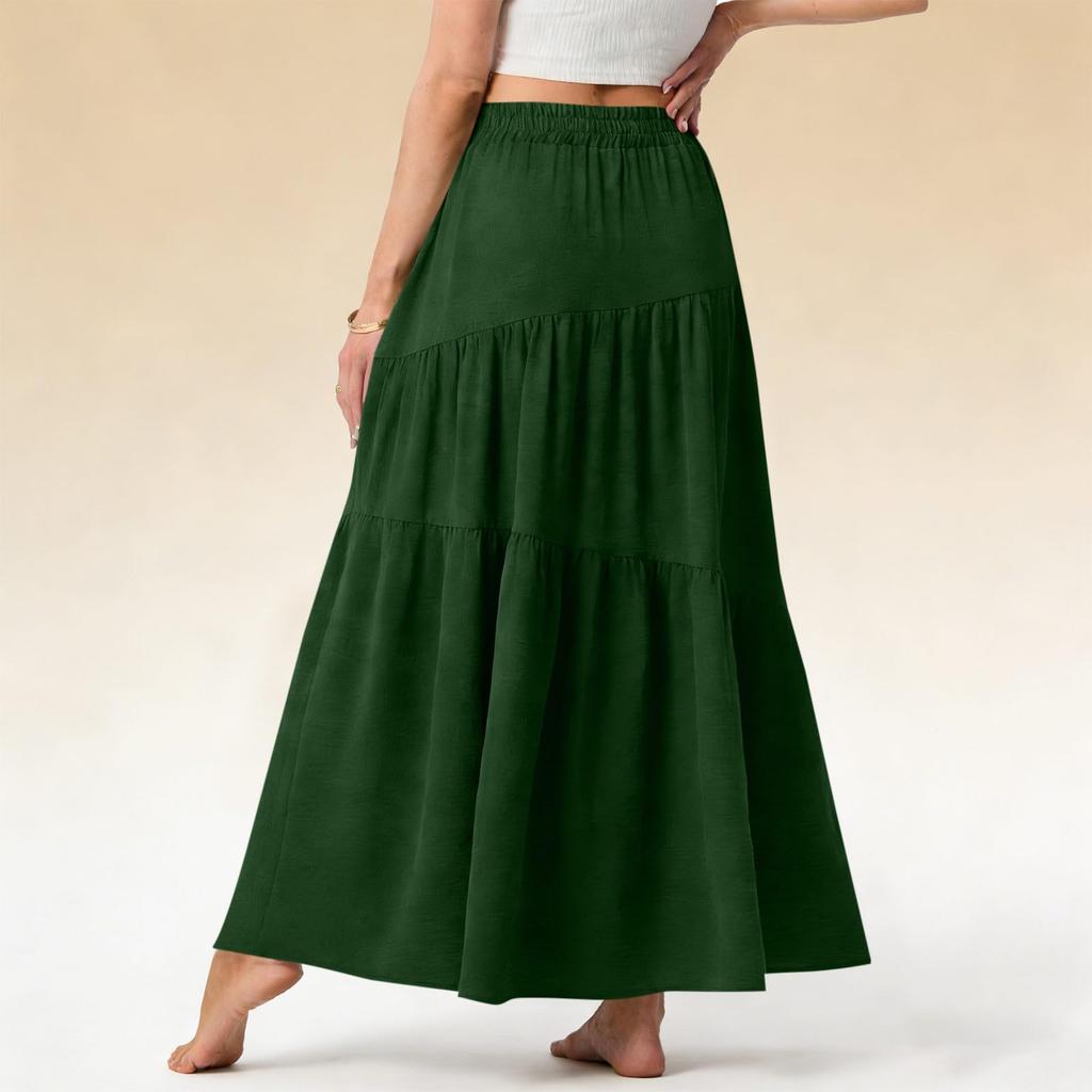 Women Casual Summer Loose Maxi Skirt Elastic Waist Lightweight Flowy Tiered Design Comfortable Daily Wear