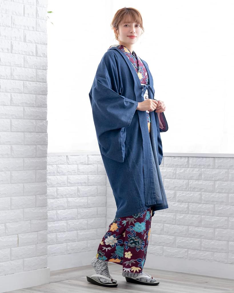 [KYOETSU] [Kyoetsu] Washable, Unlined, Plain Denim Haori Jacket for Women (M, Indigo)