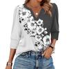 Women's Fashion Casual 3/4 Sleeve Print Shirt Women's V-Neck Tops